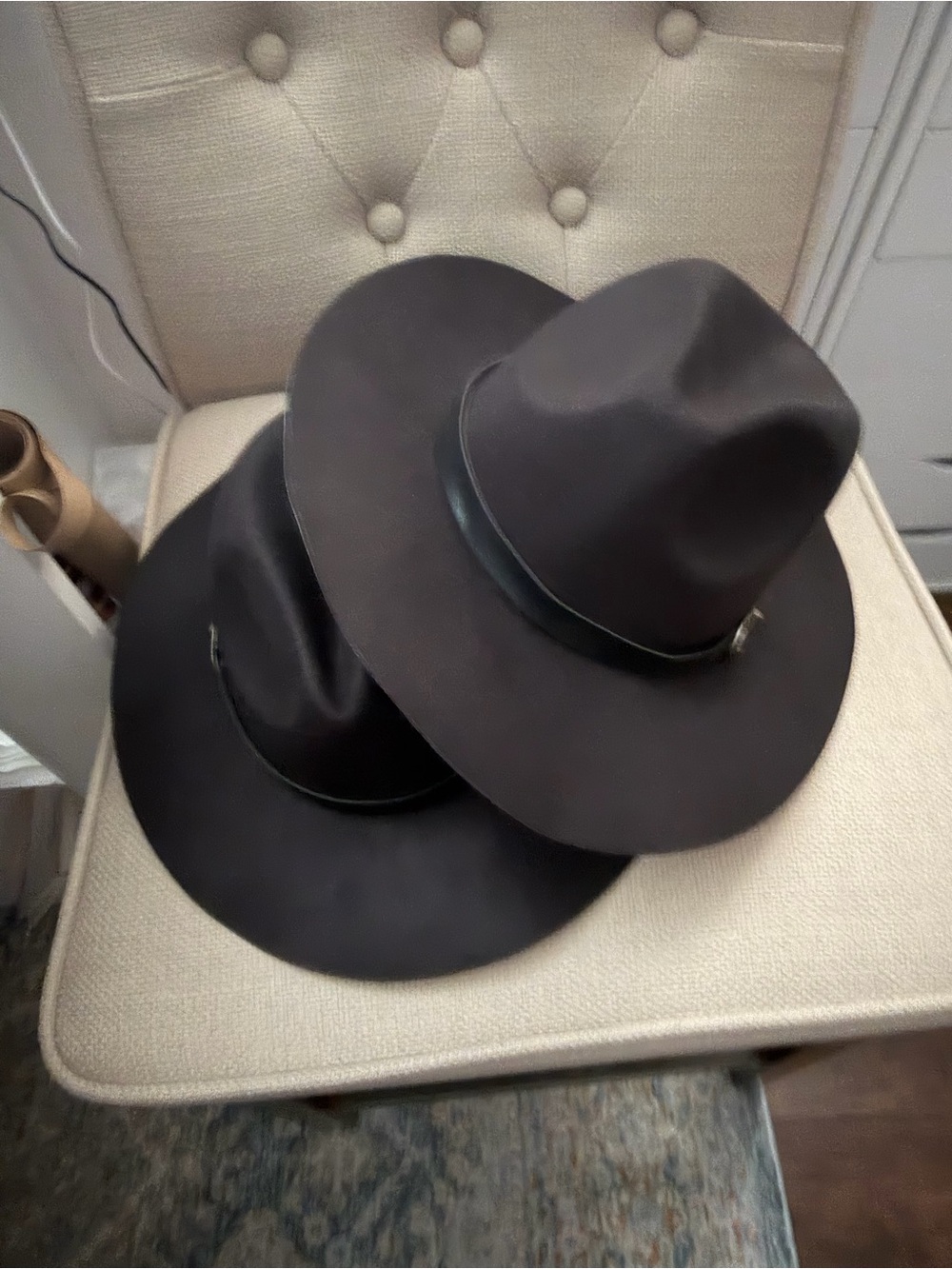 2- Classic Wide-Brim Felt Fedora Hat in Dark Brown